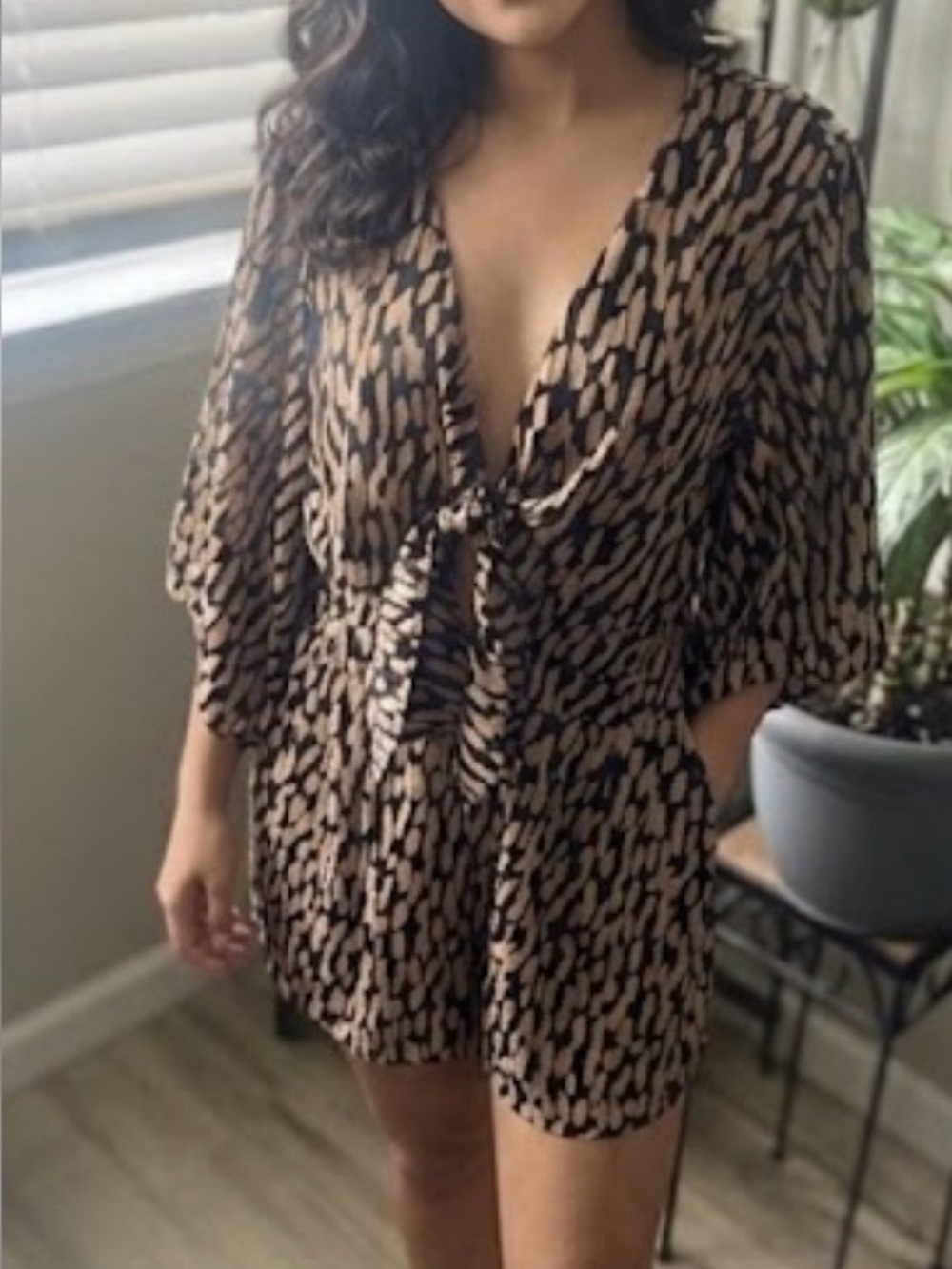 FLAWLESS Black and Beige Abstract Brushstroke Dress